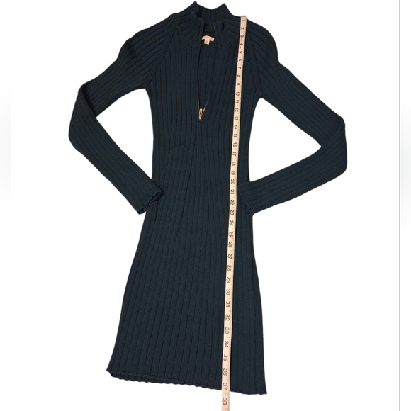 Pilcro Quarter Zip Sweater Dress Ribbed Knit Blue Green Medium Anthropologie - Picture 6 of 9